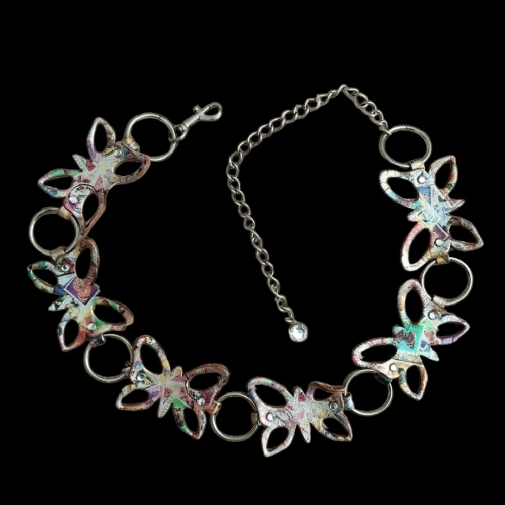 Butterfly Leather Belt Rhinestone Printed Metallic Chain Adjustable Y2K 90s